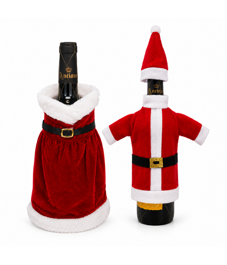 HEM HEM Wijnfles Kerstdecoratie Set 2 Stuks - Kerstjurk & Kerstpak Met Muts
