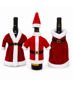 HEM Wijnfles Kerstdecoratie Set 3 Stuks - Kerstjurk Kerstmanpak & Kerstpak Met Muts