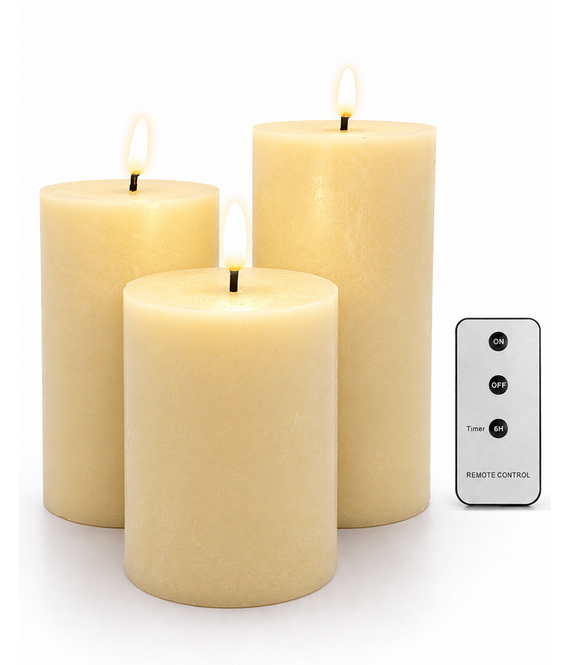 HEM HEM LED Kaarsen Set 3 Stuks - Witte Stompkaarsen - Met Afstandsbediening & Timer - Realistisch Kaarsvet Effect - 12 cm Diameter - Inclusief HEM Microvezeldoekje