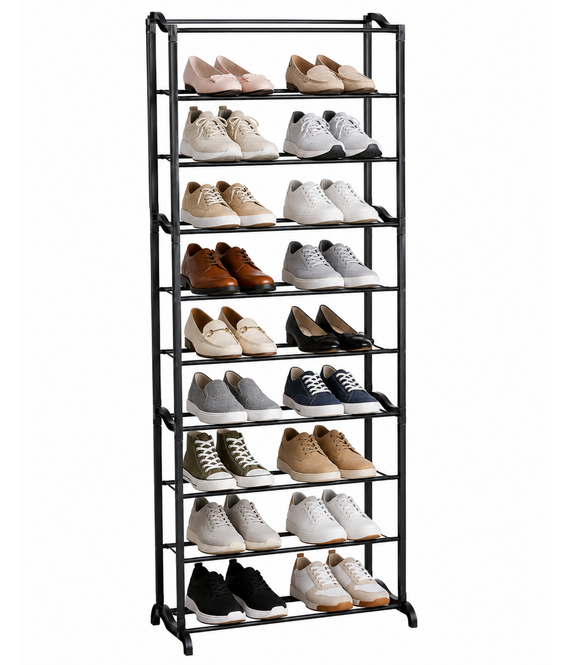 HEM HEM Schoenenrek 10 Laags - Smal Schoenenrek - Schoenen Organizer - Metalen Schoenen Opbergrek - 50 x 24 x 130 cm - Zwart - Incl. Microvezeldoekje