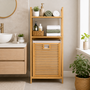 HEM HEM Bamboe Badkamerrek met Wasmand 40x30x95 cm - Wasmandrek met 2 Opbergplanken - Badkamer Organizer - Inclusief Microvezeldoekje