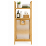 HEM HEM Bamboe Badkamerrek met Wasmand 40x30x95 cm - Wasmandrek met 2 Opbergplanken - Badkamer Organizer - Inclusief Microvezeldoekje