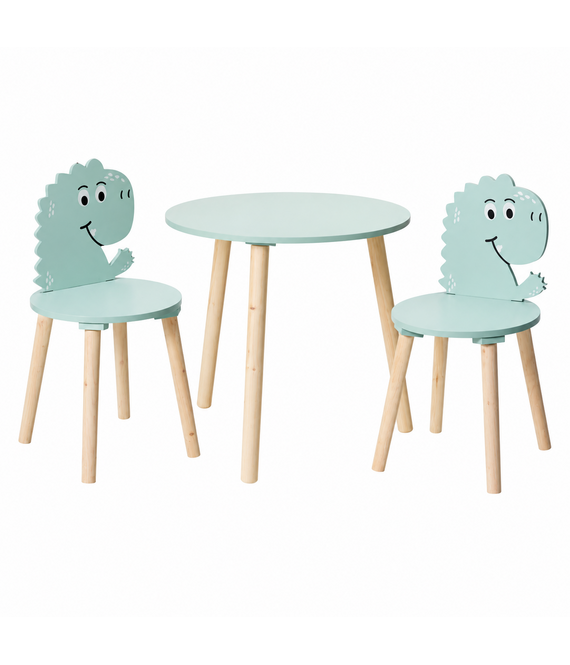 HEM HEM Kindertafel met 2 Kinderstoelen - Tafel en Stoeltjes Set - Dinosaurus - Blauw - Inclusief Microvezeldoekje