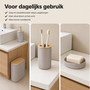 HEM HEM Badkameraccessoireset 7-delig - Badkamerset met Afvalbak, Toiletborstel, Zeepdispenser, Tandenborstelhouder, Beker, Zeepbakje en HEM Microvezeldoek - Warmgrijs met Bamboe