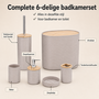 HEM HEM Badkamermeubelset 11-delig - Badkamerrek met Wasmand 40x30x95 cm - Bamboe Hoekrek 3-laags 40x20x20 cm - Bamboe Badrek 64x15 cm - 6-delige Badkameraccessoires - Mintgroene Raamwisser - Microvezeldoekje