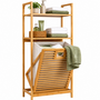 HEM HEM Badkamermeubelset 11-delig - Badkamerrek met Wasmand 40x30x95 cm - Bamboe Hoekrek 3-laags 40x20x20 cm - Bamboe Badrek 64x15 cm - 6-delige Badkameraccessoires - Mintgroene Raamwisser - Microvezeldoekje