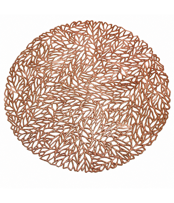 HEM HEM Placemat Rond Ø 38 cm Roségoud - PVC Tafelmat - Bordonderlegger - Opengewerkt Bladpatroon - 1 Stuk