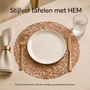HEM HEM Placemat Rond Ø 38 cm Roségoud - PVC Tafelmat - Bordonderlegger - Opengewerkt Bladpatroon - 1 Stuk