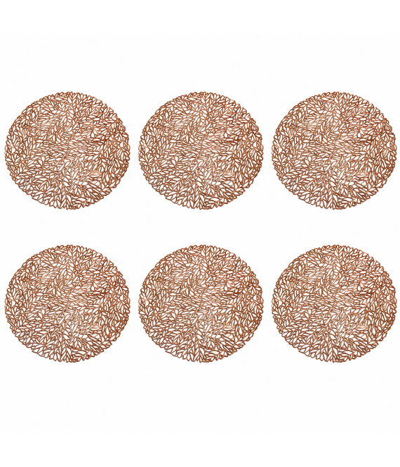 HEM HEM Placemats Rond Ø 38 cm Roségoud - PVC Tafelmatten - Bordonderleggers - Opengewerkt Bladpatroon - Set van 6