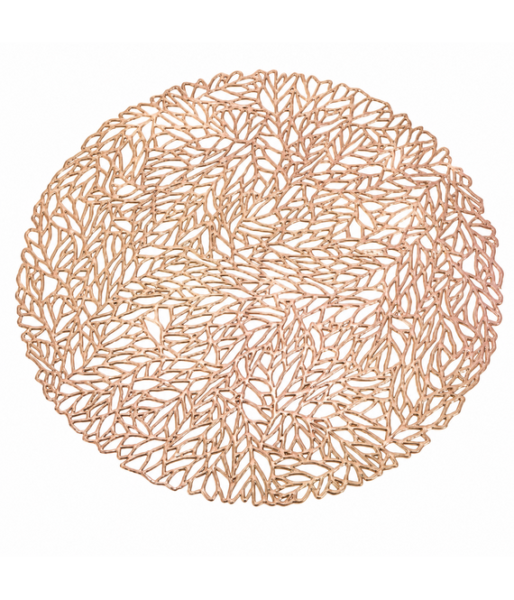 HEM HEM Placemat Rond Ø 38 cm Goud - PVC Tafelmat - Bordonderlegger - Opengewerkt Bladpatroon - 1 Stuk