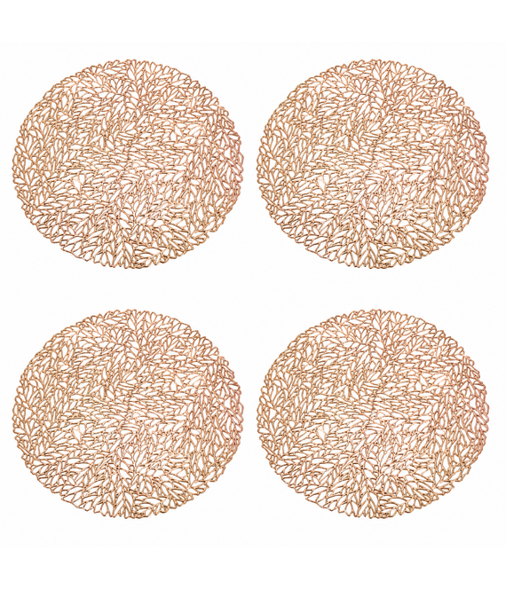 HEM HEM Placemats Rond Ø 38 cm Goud - PVC Tafelmatten - Bordonderleggers - Opengewerkt Bladpatroon - Set van 4