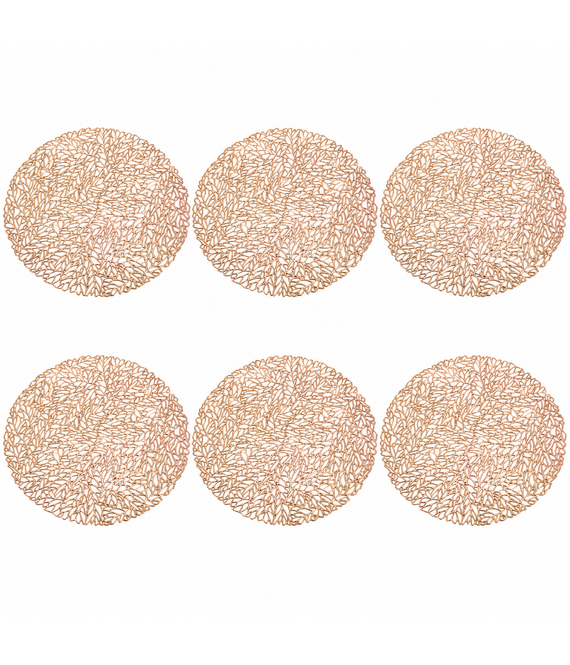 HEM HEM Placemats Rond Ø 38 cm Goud - PVC Tafelmatten - Bordonderleggers - Opengewerkt Bladpatroon - Set van 6