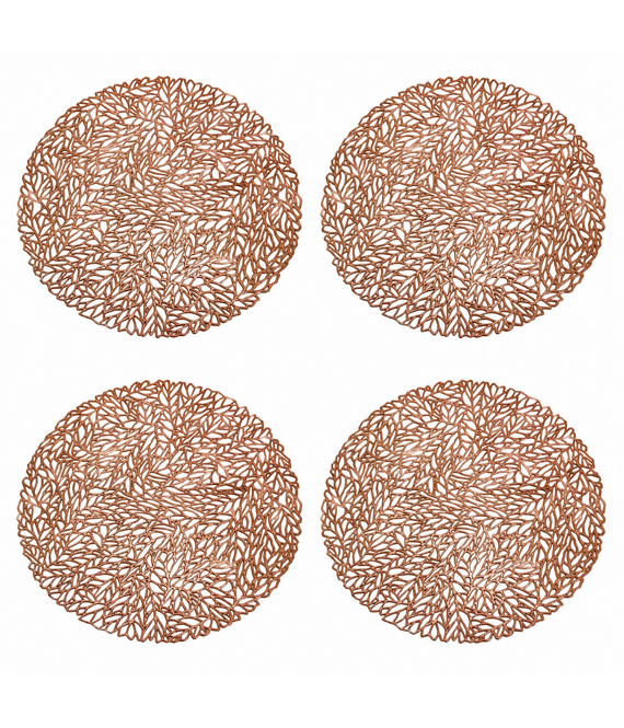 HEM HEM Placemats Rond Ø 38 cm Roségoud - PVC Tafelmatten - Bordonderleggers - Opengewerkt Bladpatroon - Set van 4