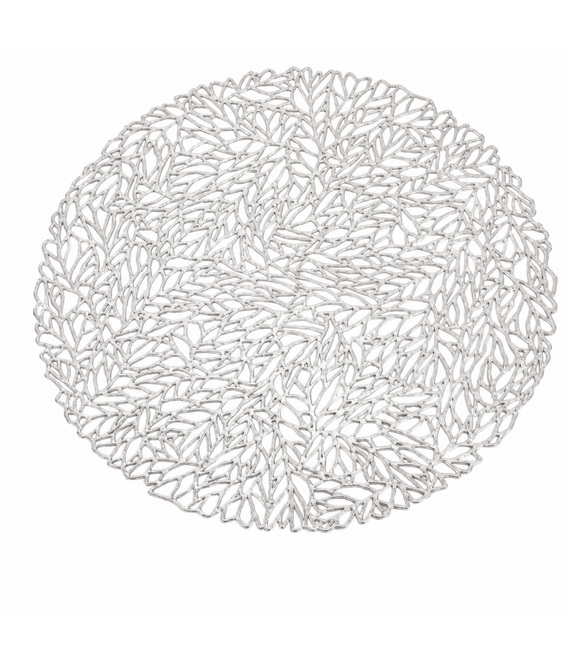 HEM HEM Placemat Rond Ø 38 cm Zilver - PVC Tafelmat - Bordonderlegger - Opengewerkt Bladpatroon - 1 Stuk