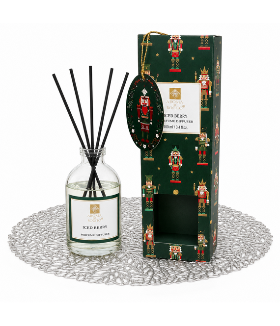 HEM HEM Geurstokjes Iced Berry 100 ml met Zilveren Placemat 38 cm - 5 Stokjes - Geurdiffuser - Huisparfum - Kerstdecoratie