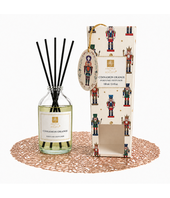 HEM HEM Geurstokjes Cinnamon Orange 100 ml met Roségouden Placemat 38 cm - 5 Stokjes - Geurdiffuser - Huisparfum - Kerstdecoratie