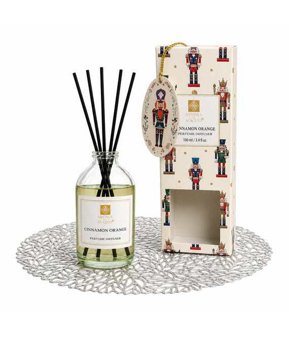HEM HEM Geurstokjes Cinnamon Orange 100 ml met Zilveren Placemat 38 cm - 5 Stokjes - Geurdiffuser - Huisparfum - Kerstdecoratie
