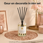 HEM HEM Geurstokjes Cinnamon Orange 100 ml met Roségouden Placemat 38 cm - 5 Stokjes - Geurdiffuser - Huisparfum - Kerstdecoratie