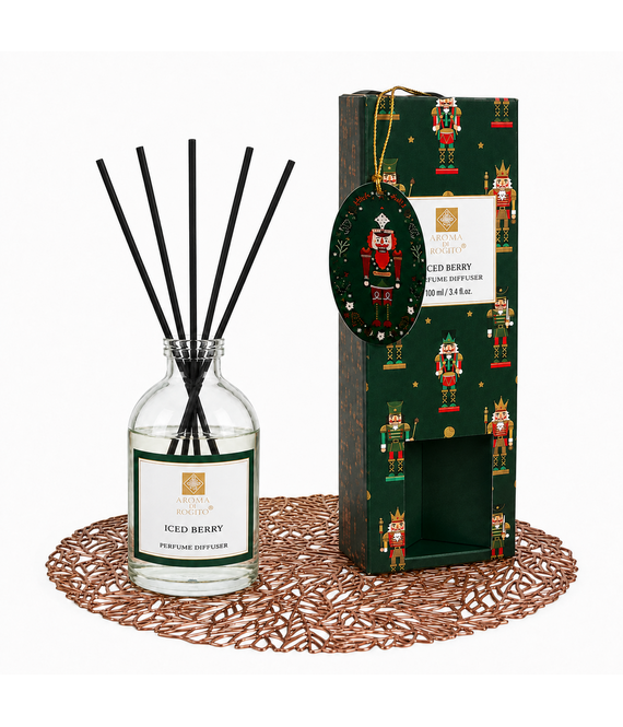HEM HEM Geurstokjes Iced Berry 100 ml met Roségouden Placemat 38 cm - 5 Stokjes - Geurdiffuser - Huisparfum - Kerstdecoratie