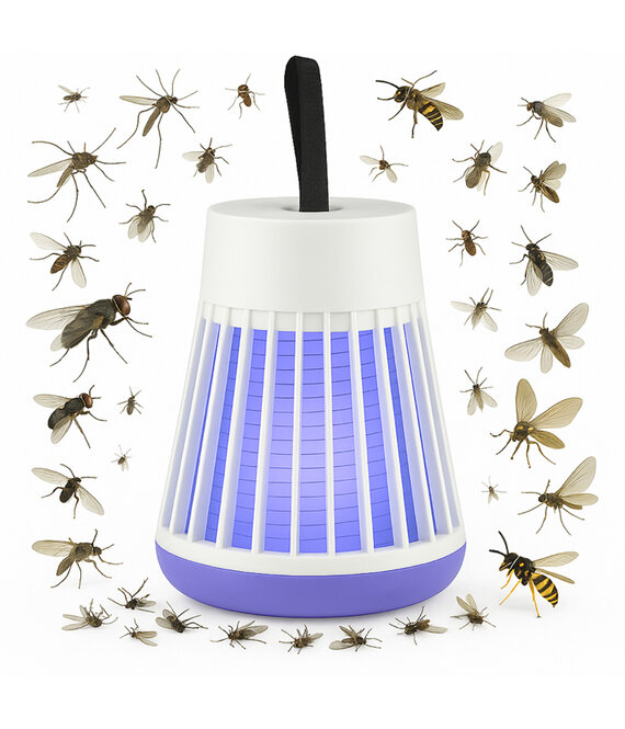 HEM HEM Oplaadbare insectenlamp – Ø6 x 16 cm – LED muggenlamp voor binnen en buiten – USB oplaadbaar – met ophanglus en opbergzak