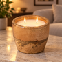 HEM HEM Kaars in Mangohouten Pot Ø10 cm - Houten Kaars - 150 g Wax - 18 Branduren - Lichtbruin - Met Microvezeldoekje