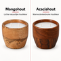 HEM HEM Houten Kaarsen Set 2 Stuks Ø10 cm - Mango- en Acaciahout - 2 x 150 g Wax - 2 x 18 Branduren - Met Microvezeldoekje