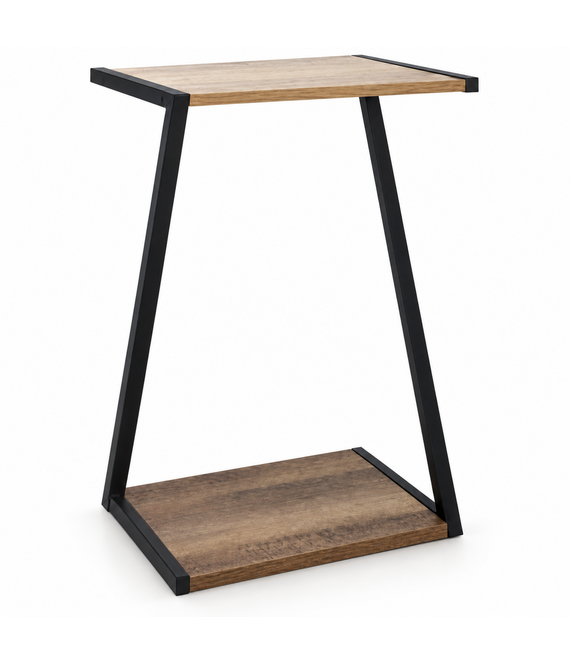HEM HEM Bijzettafel 29 x 20 x 50 cm - Plantentafel - Campingtafel - Zwart Metaal en MDF - Met Microvezeldoekje