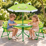 HEM Kinder Tuinset met Parasol - Kikker - 4-delig - Tafel met 2 Inklapbare Kinderstoelen - Groen - Inclusief HEM Microvezeldoekje