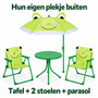 HEM Kinder Tuinset met Parasol - Kikker - 4-delig - Tafel met 2 Inklapbare Kinderstoelen - Groen - Inclusief HEM Microvezeldoekje