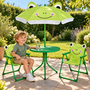 HEM Kinder Tuinset met Parasol - Kikker - 4-delig - Tafel met 2 Inklapbare Kinderstoelen - Groen - Inclusief HEM Microvezeldoekje