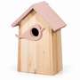 HEM HEM Vogelhuisje Hout - Nestkast voor Tuinvogels - 16 x 10 x 23 cm - Roze met Naturel Hout - Hangend - Met Microvezeldoekje