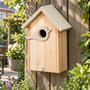 HEM HEM Vogelhuisje Hout - Nestkast voor Tuinvogels - 16 x 10 x 23 cm - Grijs met Naturel Hout - Hangend - Met Microvezeldoekje