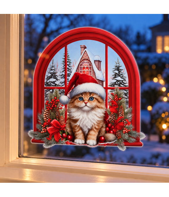 HEM HEM Raamsticker Kerst Kat - 28x28 cm - Raamdecoratie - Pop-up Laserfinish