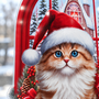 HEM HEM Raamsticker Kerst Kat - 28x28 cm - Raamdecoratie - Pop-up Laserfinish