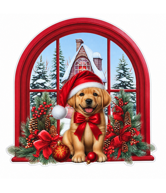 HEM HEM Raamsticker Kerst Hond - 28x28 cm - Raamdecoratie - Pop-up Laserfinish