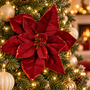 HEM HEM kerstster op clip - Bordeauxrood - 28 cm - Fluwelen kerstbloem met glitterrand