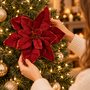 HEM HEM kerstster op clip - Bordeauxrood - 28 cm - Fluwelen kerstbloem met glitterrand