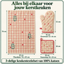 HEM HEM Kerst Keukentextiel Set – Kersttheedoek, Ovenwant en Pannenlap – Kerstdecoratie Keuken – 100% Katoen – Beige/Rood – Met HEM Microvezeldoekje