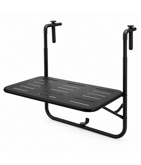 HEM HEM Hangende Balkontafel - Balkon Hangtafel voor Reling - 60 x 40 x 70 cm - In Hoogte Verstelbaar - Staal - Matzwart - Inclusief HEM Microvezeldoekje