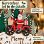 HEM HEM Kerst Raamdecoratie met LED - Kerstman op Fiets - Kerstring 20 cm - Warm Wit - Houten Kersthanger op Batterijen