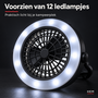 HEM HEM Campinglamp met Ventilator - 2-in-1 LED Tentlamp - 3 Gebruiksstanden - Op Batterijen - Ophangbaar en Staand - 18 cm - Zwart - Inclusief HEM Microvezeldoekje