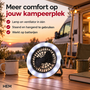 HEM HEM Campinglamp met Ventilator - 2-in-1 LED Tentlamp - 3 Gebruiksstanden - Op Batterijen - Ophangbaar en Staand - 18 cm - Zwart - Inclusief HEM Microvezeldoekje