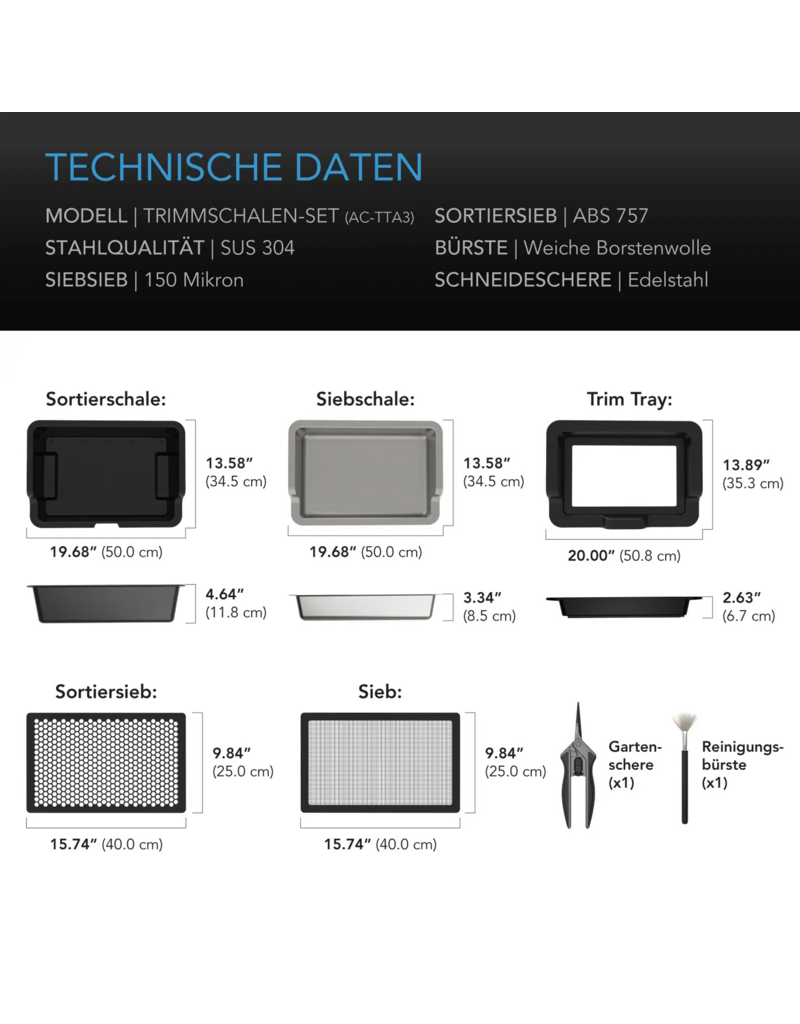 AC Infinity AC Infinity groot trimtafel systeem, set met 3 trays en 2 zeven, verwisselbaar en ergonomisch ontwerp