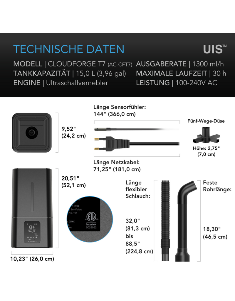 AC Infinity AC Infinity CLOUDFORGE T7 Luftbefeuchter 15 L mit intelligenter Steuerung
