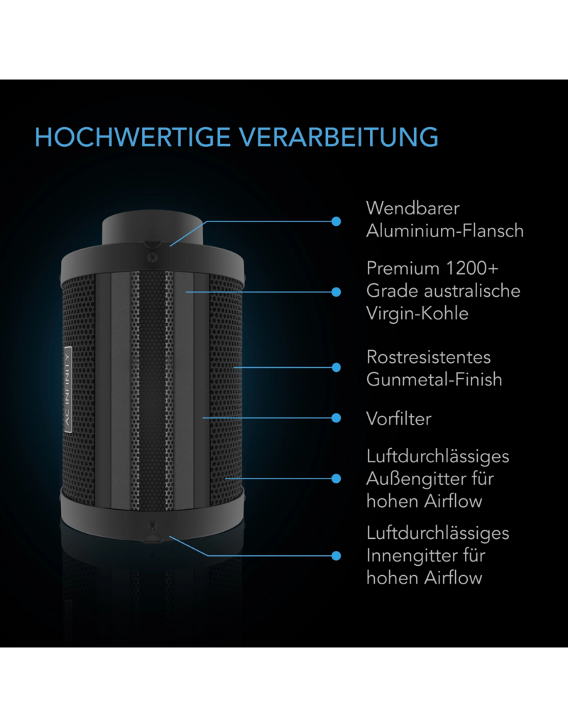 AC Infinity AC Infinity Luftfilterset 200 mm mit Inline-Rohrventilator und Aktivkohlefilter