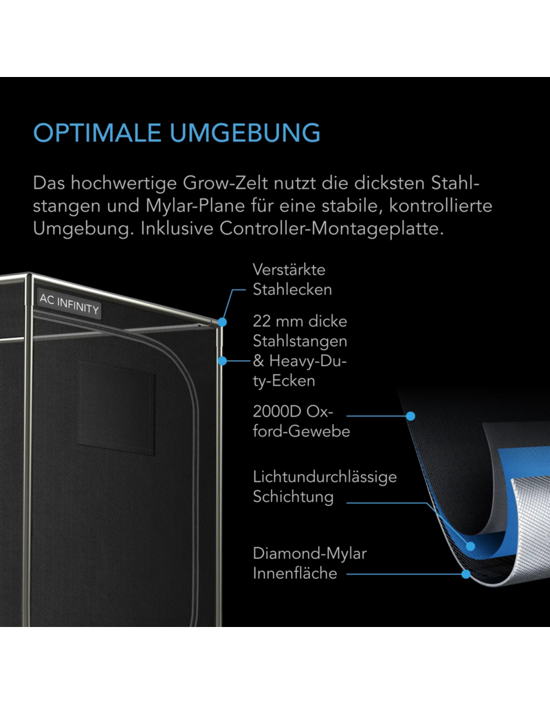 AC Infinity AC Infinity Growzelt-System 90 x 90 x 180 cm für 3 Pflanzen