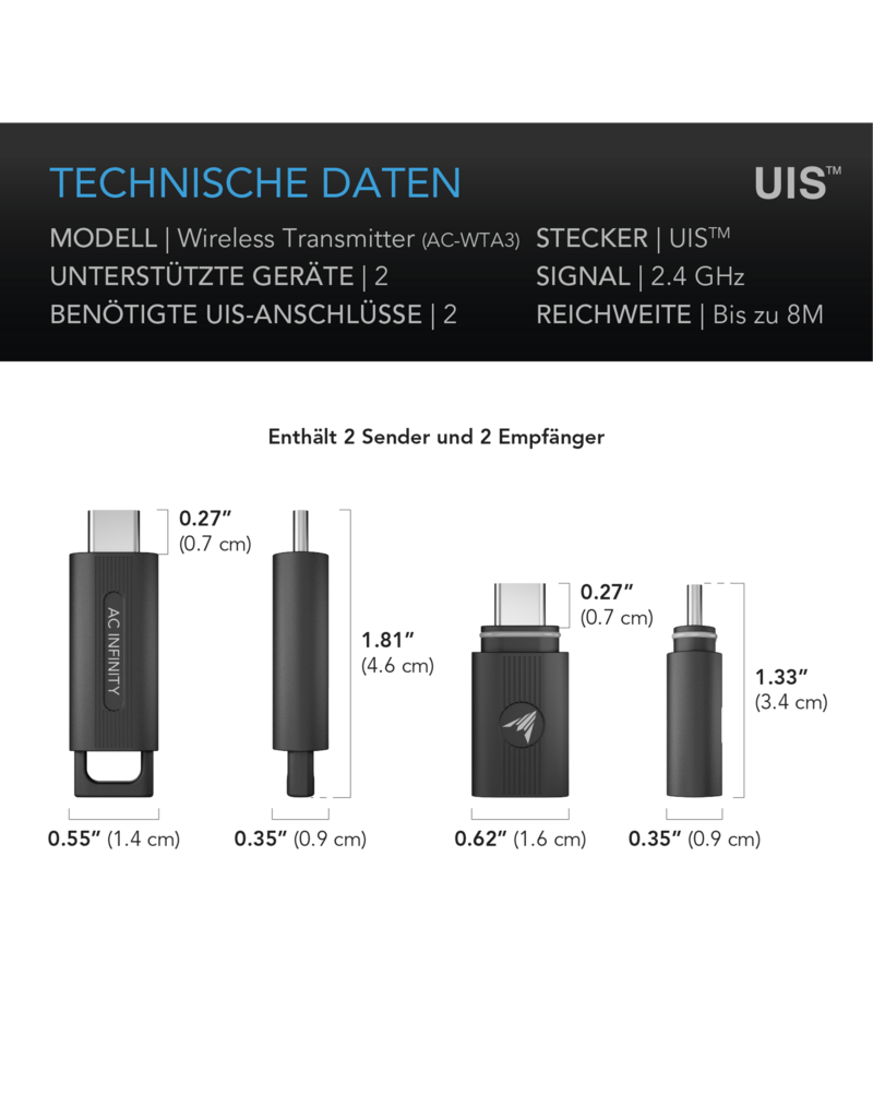 AC Infinity AC Infinity UIS 1-op-1 zender en ontvanger, draadloze koppeling, 2-pack