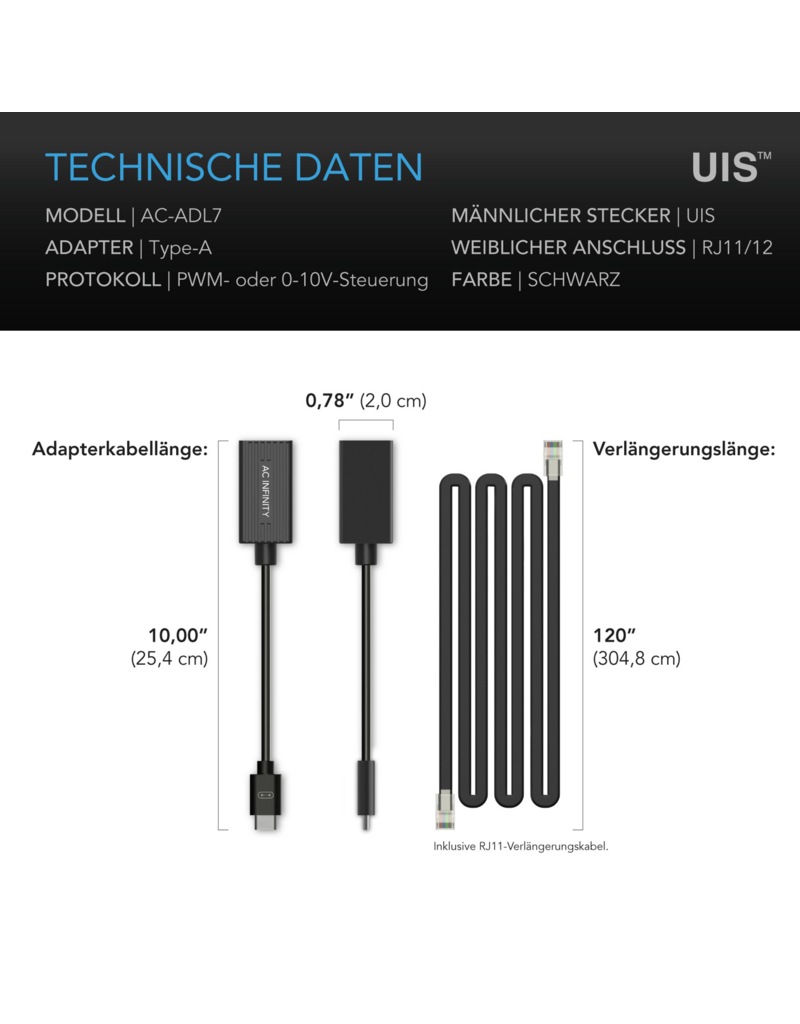 AC Infinity AC Infinity UIS verlichtingsadapter type A, voor RJ11/12-aansluiting en PWM of 0-10V dimmer