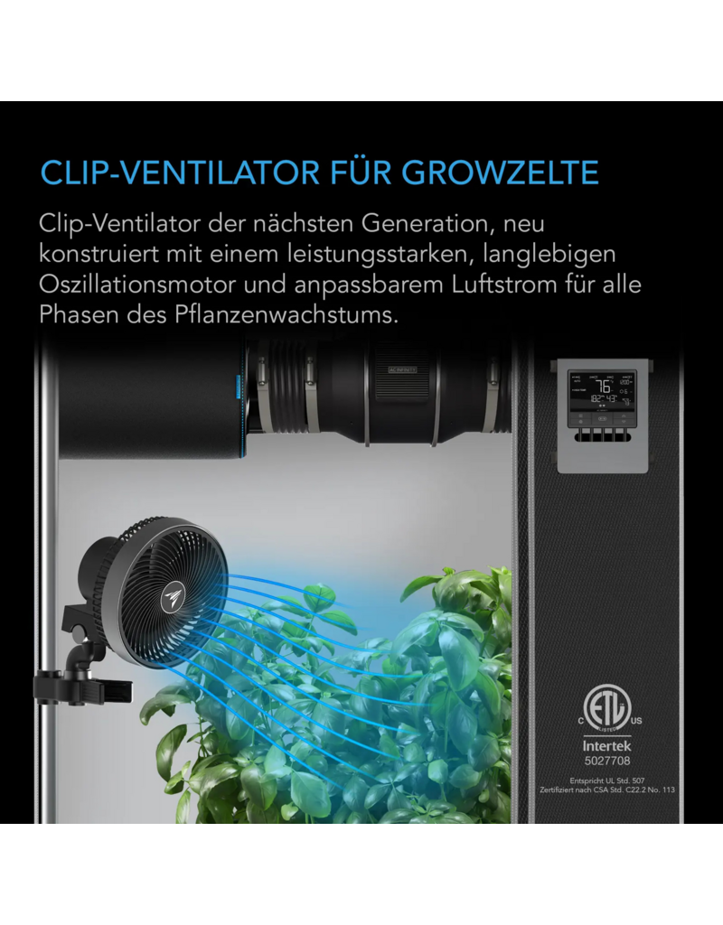 AC Infinity AC Infinity CLOUDRAY S9 clipfan 225 mm, EC-motor, automatische oscillatie