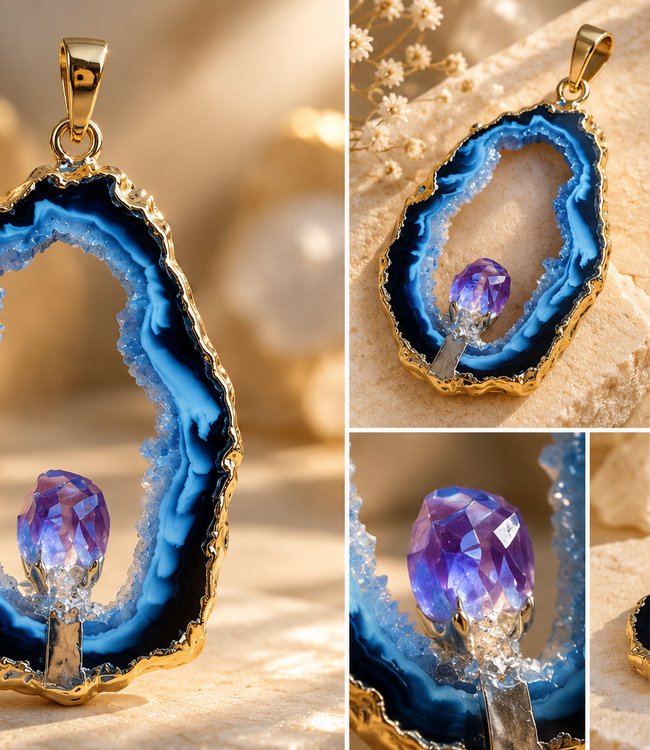 Achat Geode Anhänger mit Kristall | Smaranaa